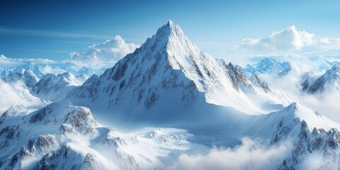 Obraz premium Pristine snow white mountains stand majestically, embodying the beauty of snow white landscapes. The snow white peaks create a breathtaking visual, inspiring nature lovers and adventurers alike.