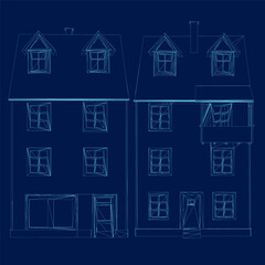 Outline building set. Front view. Vector illustration