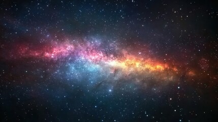 Obraz premium A night sky filled with colorful nebulae showcases the wonder of the universe, captivating stargazers in awe and curiosity