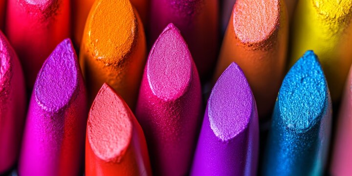 Close up of vibrant lipsticks showcasing a variety of colors, highlighting a beautiful makeup concept with colorful lipstick options for creative beauty enthusiasts.