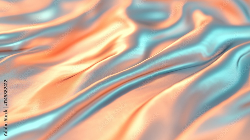 Poster flowing metallic fabric creates dynamic patterns with its vibrant orange and blue colors, capturing 
