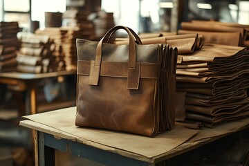 Handcrafted Leather Tote Bag In A Workshop Setting