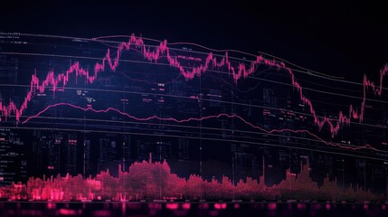 Nighttime Stock Market Display with Vibrant Neon Candlestick Chart