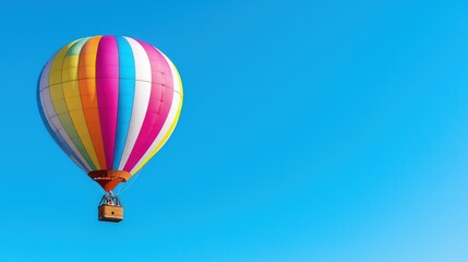 Fototapeta premium Colorful hot air balloon soaring in a clear blue sky.