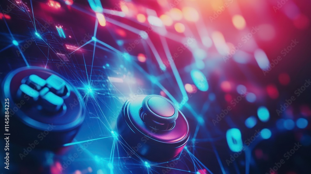 Poster Close-up of gamepad with glowing connected nodes.