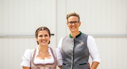 Friendship and diversity celebrated by females in traditional german attire