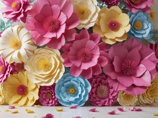Colorful paper flowers creating a stunning floral backdrop