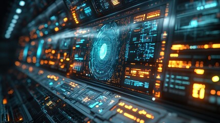 Naklejka premium Futuristic Technology Interface: A Glimpse into Advanced Digital Systems