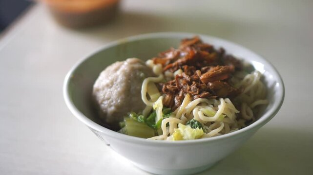 Chicken Noodle Meatballs in a Bowl, Ready-to-Eat Indonesian Food