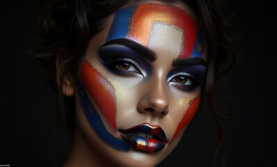 Stylish woman with vibrant face paint