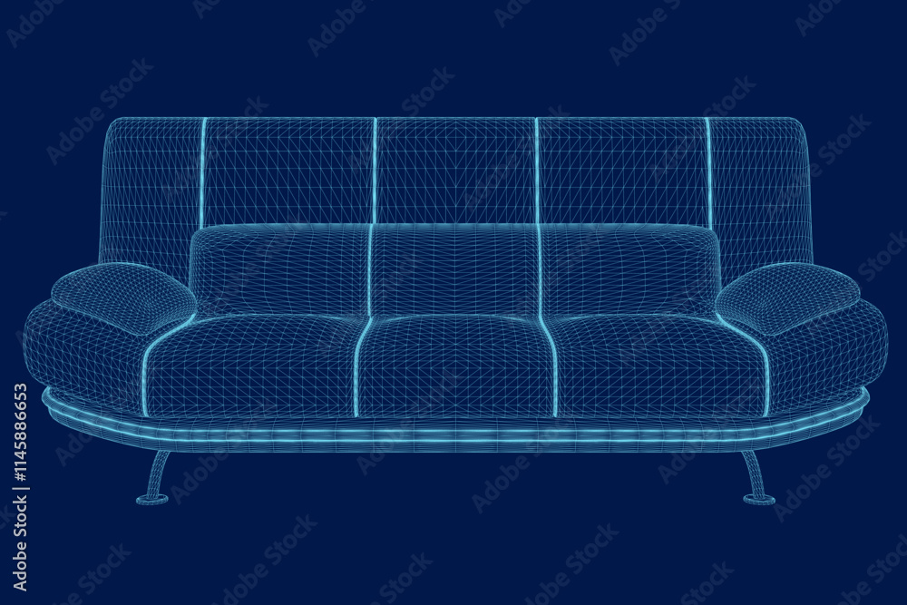 Poster wireframe modern sofa. front view. 3d. vector illustration.
