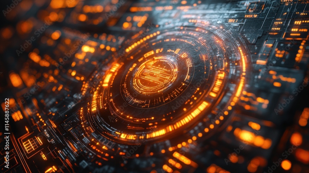 Poster futuristic tech interface: abstract digital circuitry