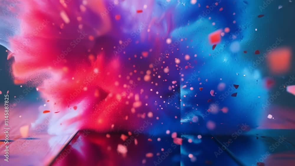 Aufkleber colorful cloud computing big data concept exploding from smartphone over wooden desk with blue and p