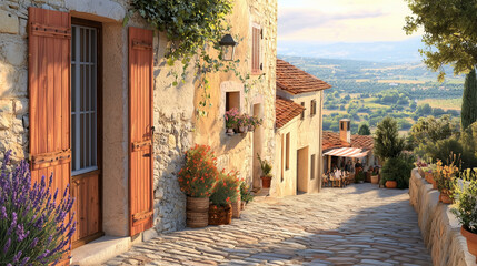 Fototapeta premium Provence Old Town with Cobblestone Streets and Lavender Fields