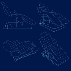 Set armchair folding armchair contour. Isolated set vector illustration