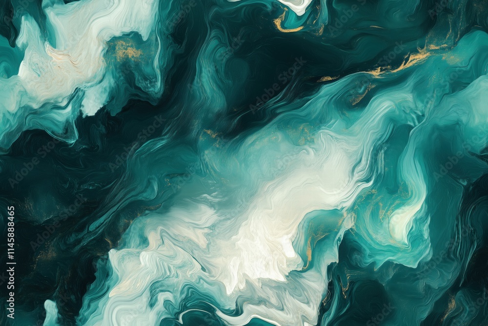 Poster seamless art piece featuring swirling patterns of teal, white, and hints of gold. the fluid shapes c