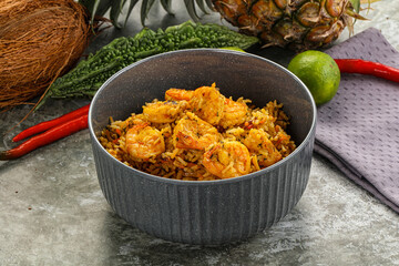 Indian cuisine - Biryani rice with prawn