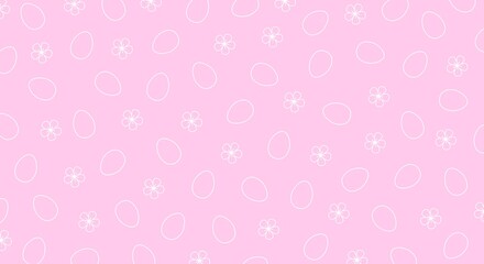 Seamless pattern with white egg and flower outlines on pink background. Easter and spring design for wallpaper, textile, and cards