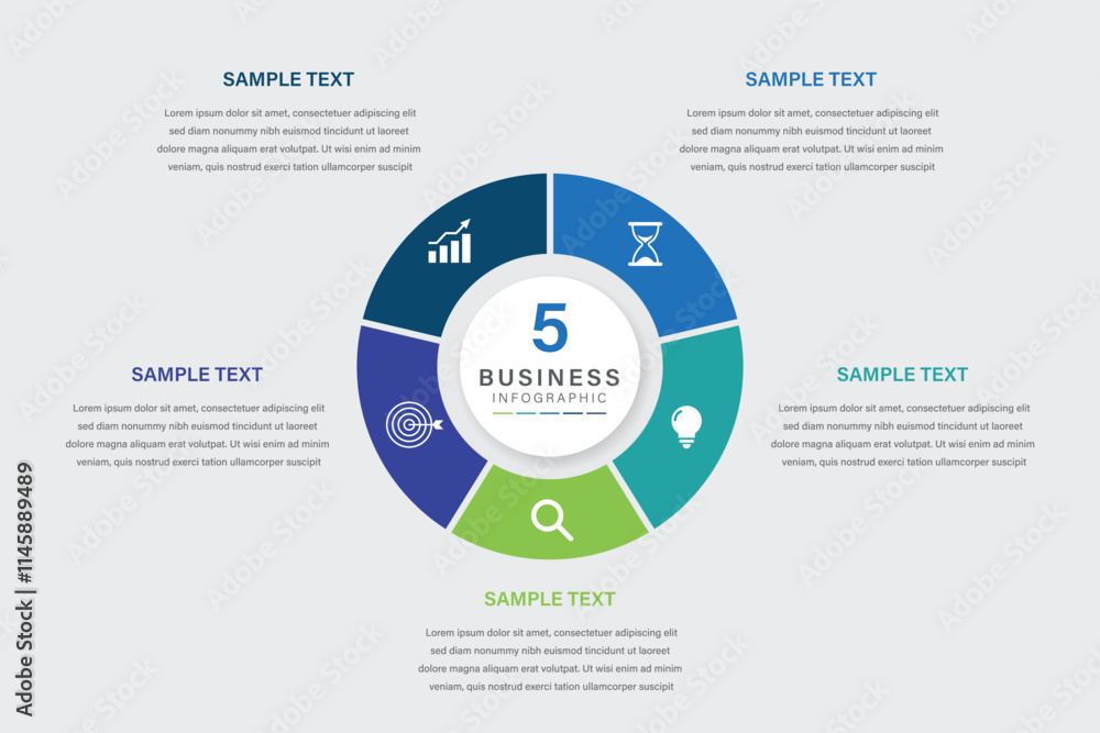 Wall mural vector infographic label design with circle infographic template design and 5 options or steps. can 
