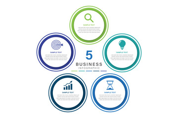 Vector infographic label design with circle infographic template design and 5 options or steps. Can be used for process diagram, presentations, workflow layout, banner, flow chart, info graph.