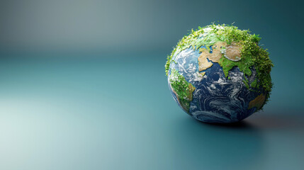 Fototapeta premium 3D globe with lush greenery symbolizes environmental awareness and sustainability