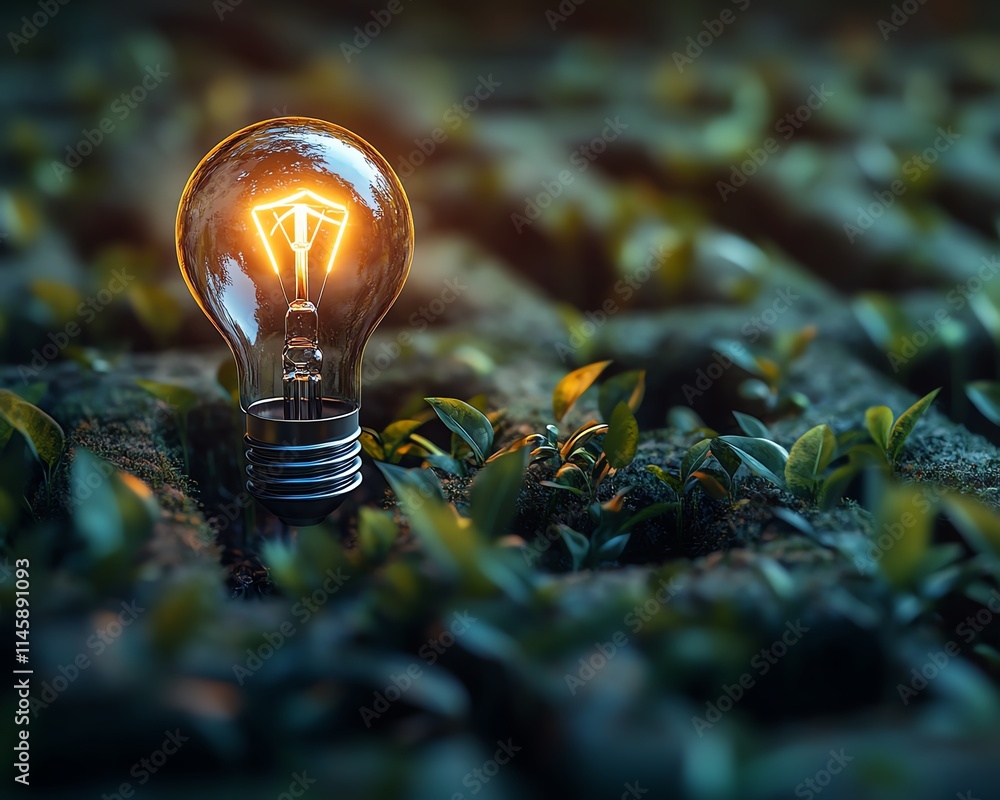 Poster a glowing lightbulb in the heart of a maze, symbolizing creativity and the process of solving comple
