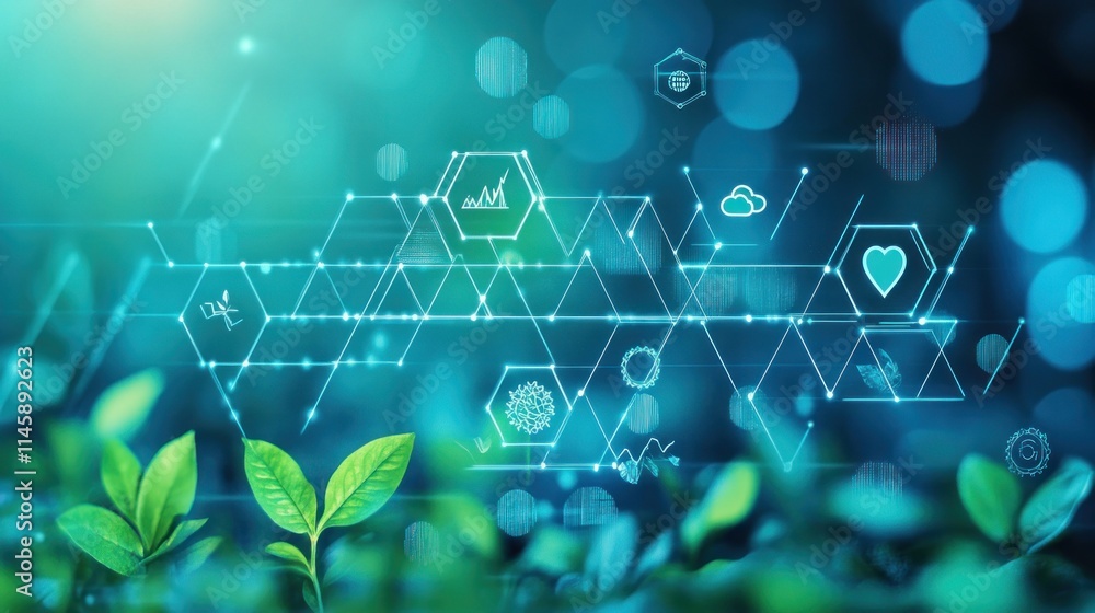 Aufkleber digital data overlays green sprouts.