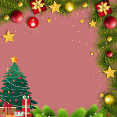 christmas background with fir branches and balls