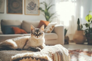 A Serene Siamese Cat Resting On A Cozy Throw