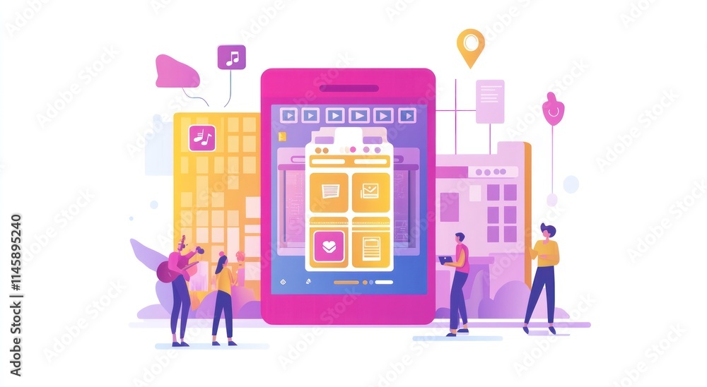 Poster App use people use a large mobile phone application interface.