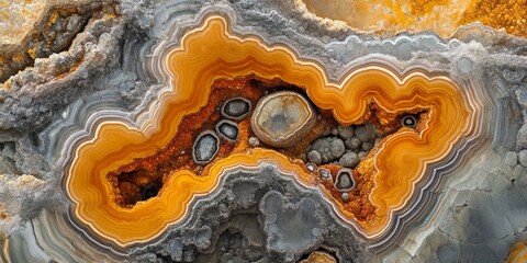 Obraz premium Close up view of a Bumblebee jasper specimen showcasing its unique textures and vibrant colors. This macro image captures the intricate details of Bumblebee jasper beautifully.