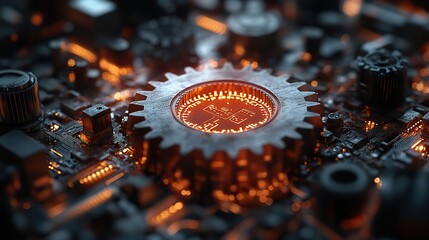 A cog gear illustrates internet system integration and information technology.