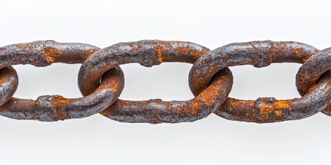 Fototapeta premium Isolated rusty metal chains displayed against a white background, showcasing the unique texture and character of rusty metal chains in a clear and striking composition.