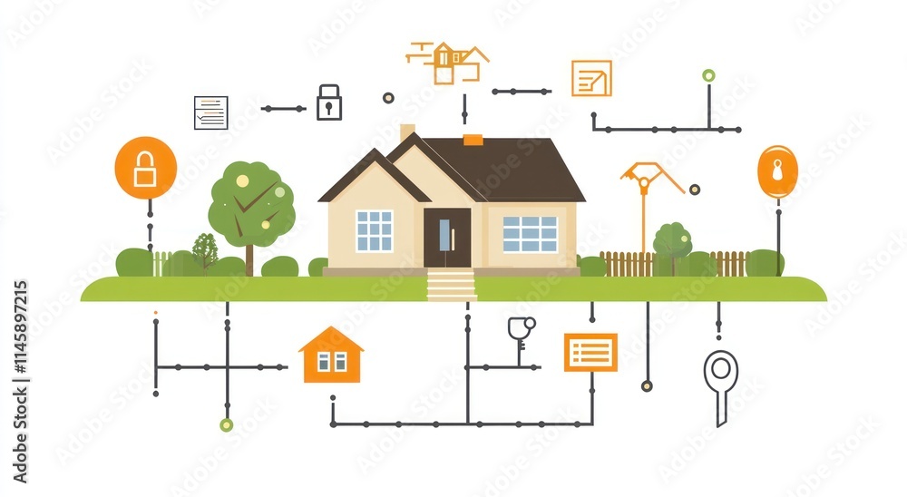 Poster smart home automation system icon set.