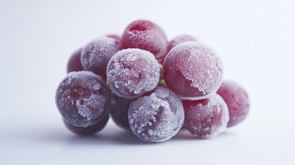 Frozen grape displayed on a clean white background, showcasing the unique texture and vibrant color of the frozen grape. This image highlights the frozen grape in an appealing way.