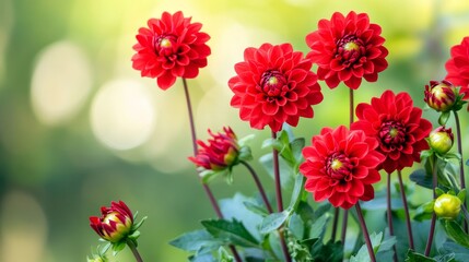 Stunning Red Dahlia Flowers Blooming