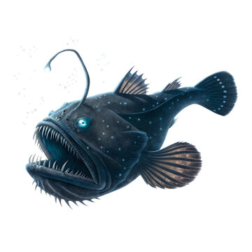 A mysterious anglerfish swimming, isolated on transparent background