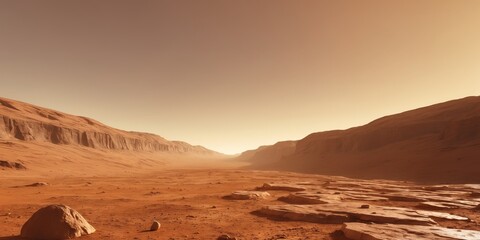 mars landscape with a rock desert under sky