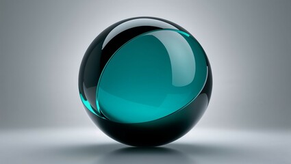 Shiny 3D glass sphere icon with blue reflection on white