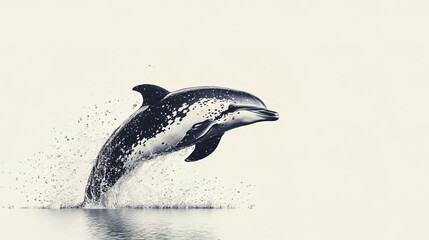 Fototapeta premium Dolphin leaps out of water, creating beautiful spray of water droplets