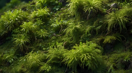 Fototapeta premium Lush Forest Floor Covered in Vibrant Moss and Ferns