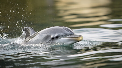 Fototapeta premium Dolphin swimming gracefully in calm water, showcasing its beauty and agility