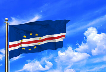 Cabo Verde National Flag Under Bright Blue Skies