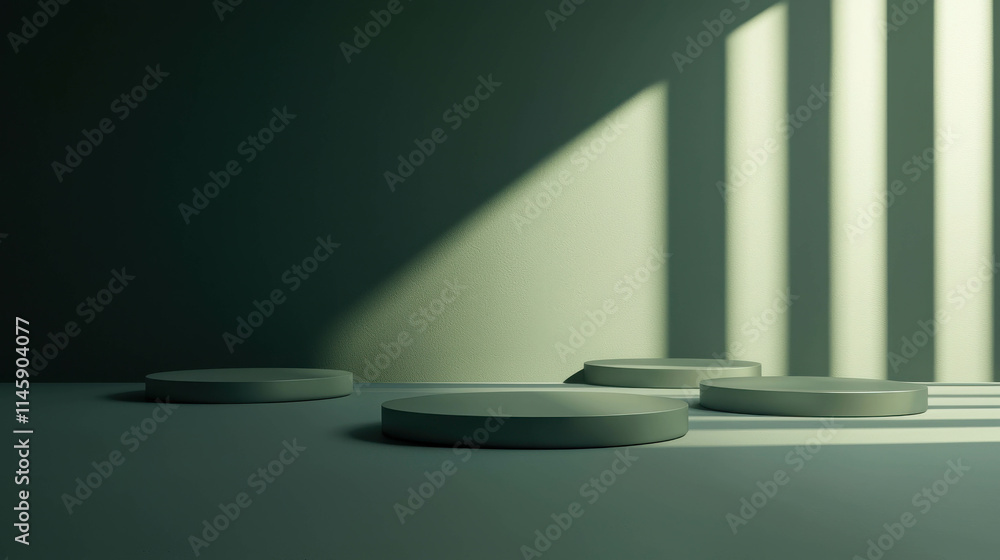Poster minimalist 3d room background with shadows and circular platforms
