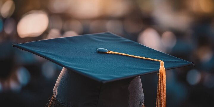 A university graduation hat displayed flat, symbolizing educational achievement and the significant milestone of graduation, captures the essence of success in academic pursuits and celebrations.