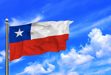 Chile National Flag Waving Proudly in the Clear Blue Sky