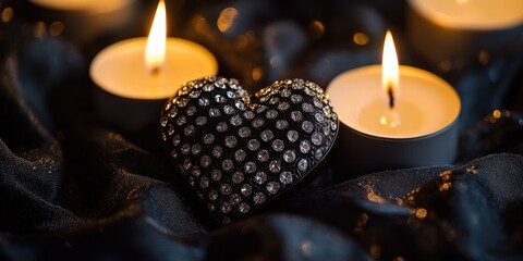 Romantic heart-shaped object with lit candles in warm atmosphere