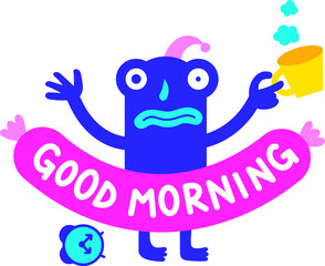 lettering sticker good morning on sausage text