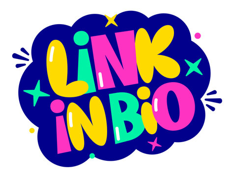 lettering sticker link in bio multicolor text