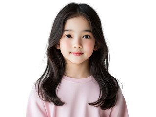 Adorable little girl with long, flowing hair and a pink shirt, portrait of childhood joy